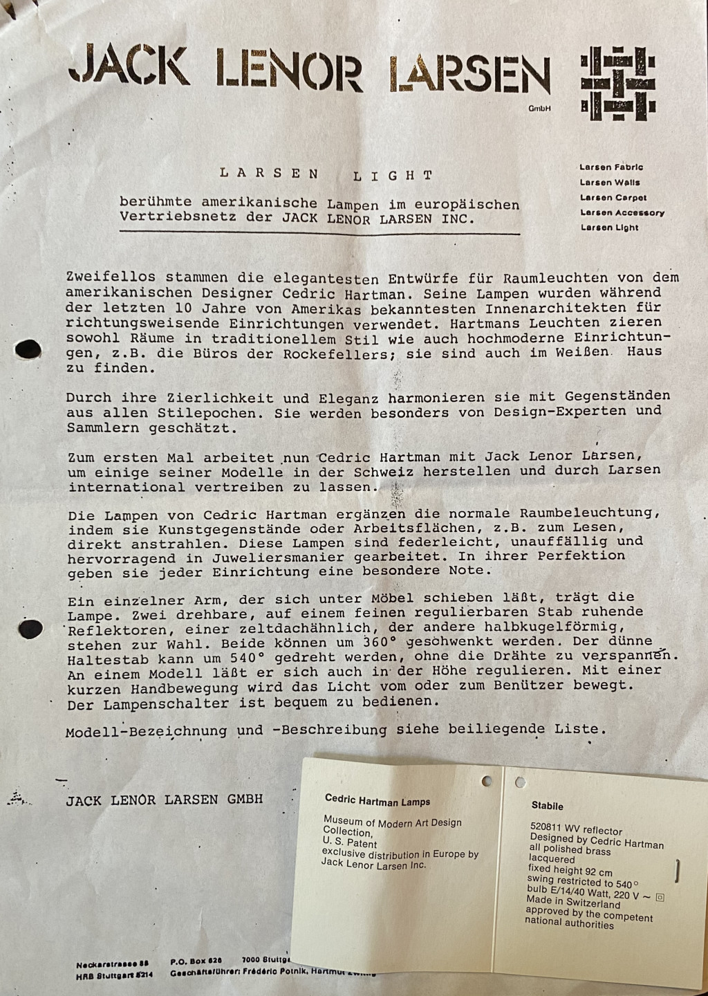 Leseleuchte 'LZ 17', CEDRIC HARTMAN, 1966