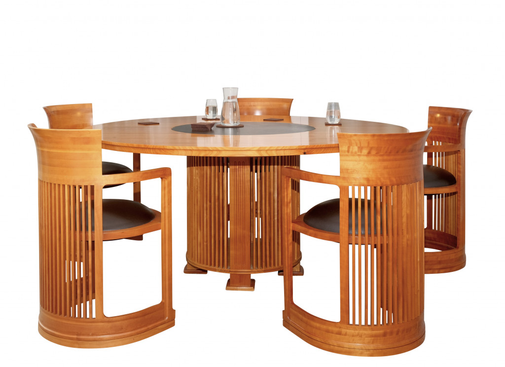 Tisch mit 8 Stühlen 'Barrel 606', Frank Lloyd Wright 1937/1990er Jahre