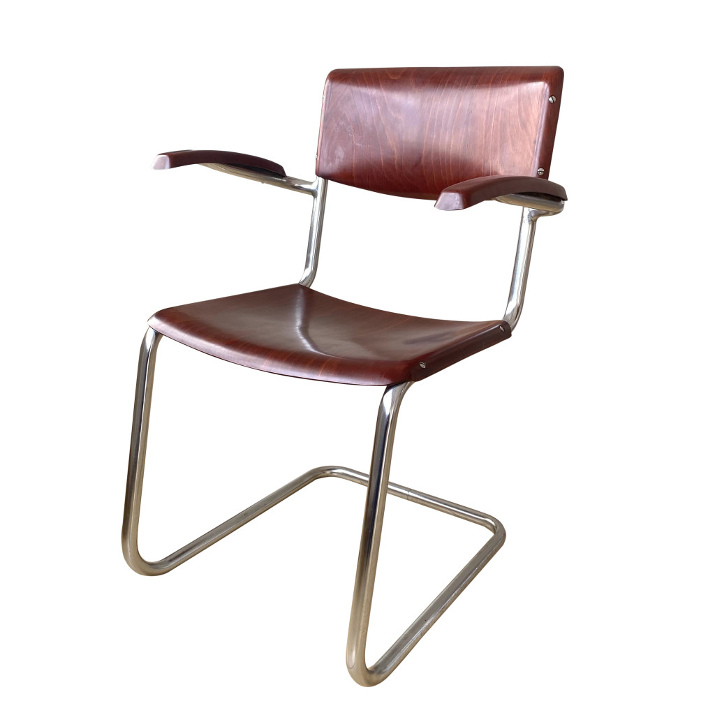 Tisch mit vier Freischwinger Armlehnstühlen, Mies van der Rohe / Mart Stam, 1930/40er Jahre